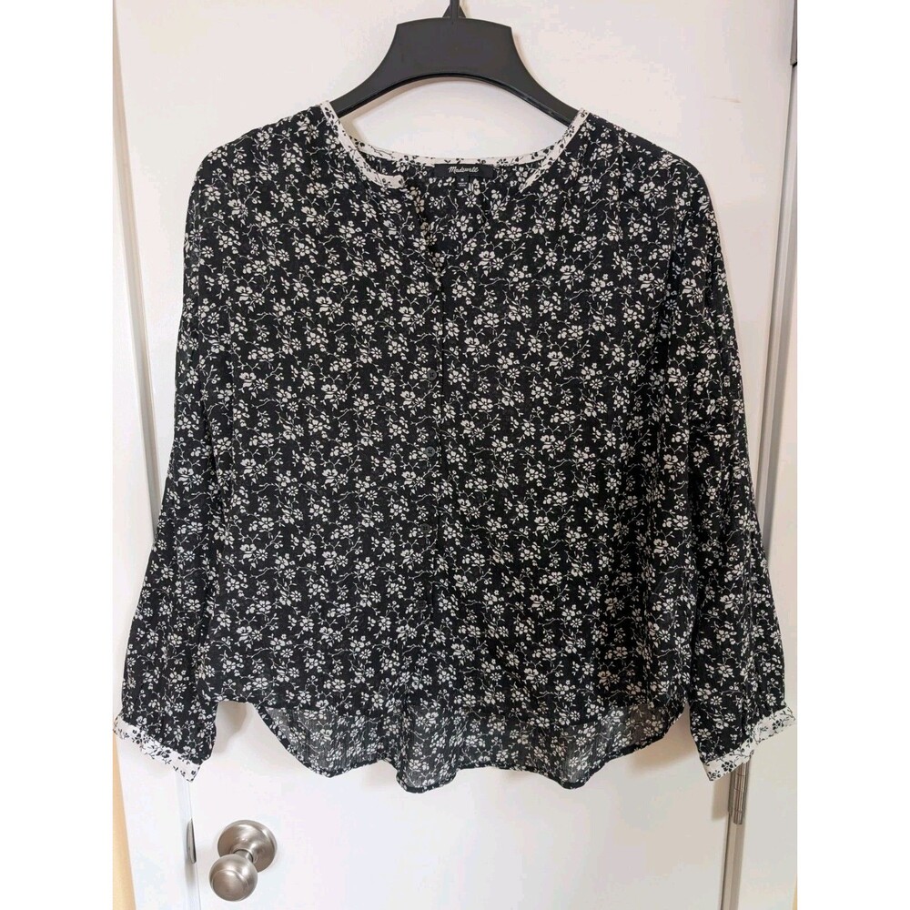 Madewell Meadow Button Up Shirt M Black Boho Cottagecore Farm Woodsy Feminine